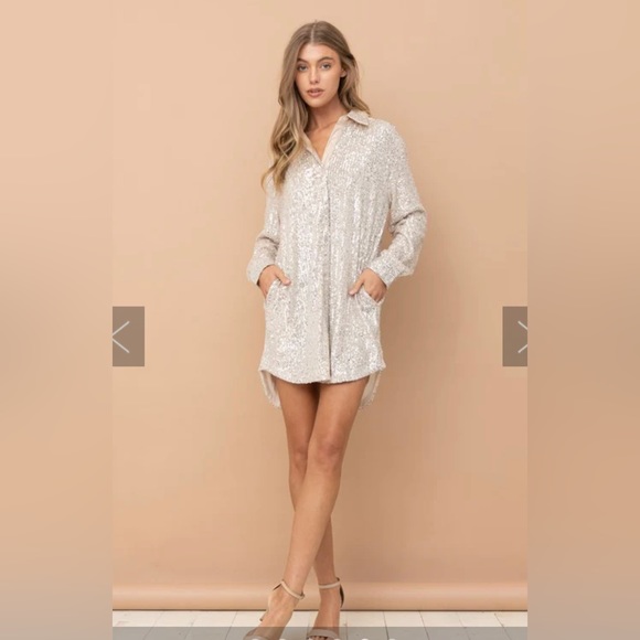 Glitzy Bella Champagne Sequin Shirt Dress - Picture 7 of 8